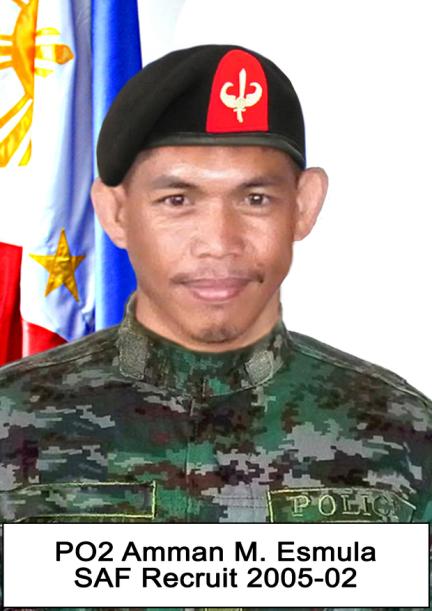 Amman, one of the two Muslim men in the Fallen 44, was originally from Zamboanga, Sibugay. He had been active with the PNP since 2006. He graduated from Western Mindanao State University. Esmula was 34.